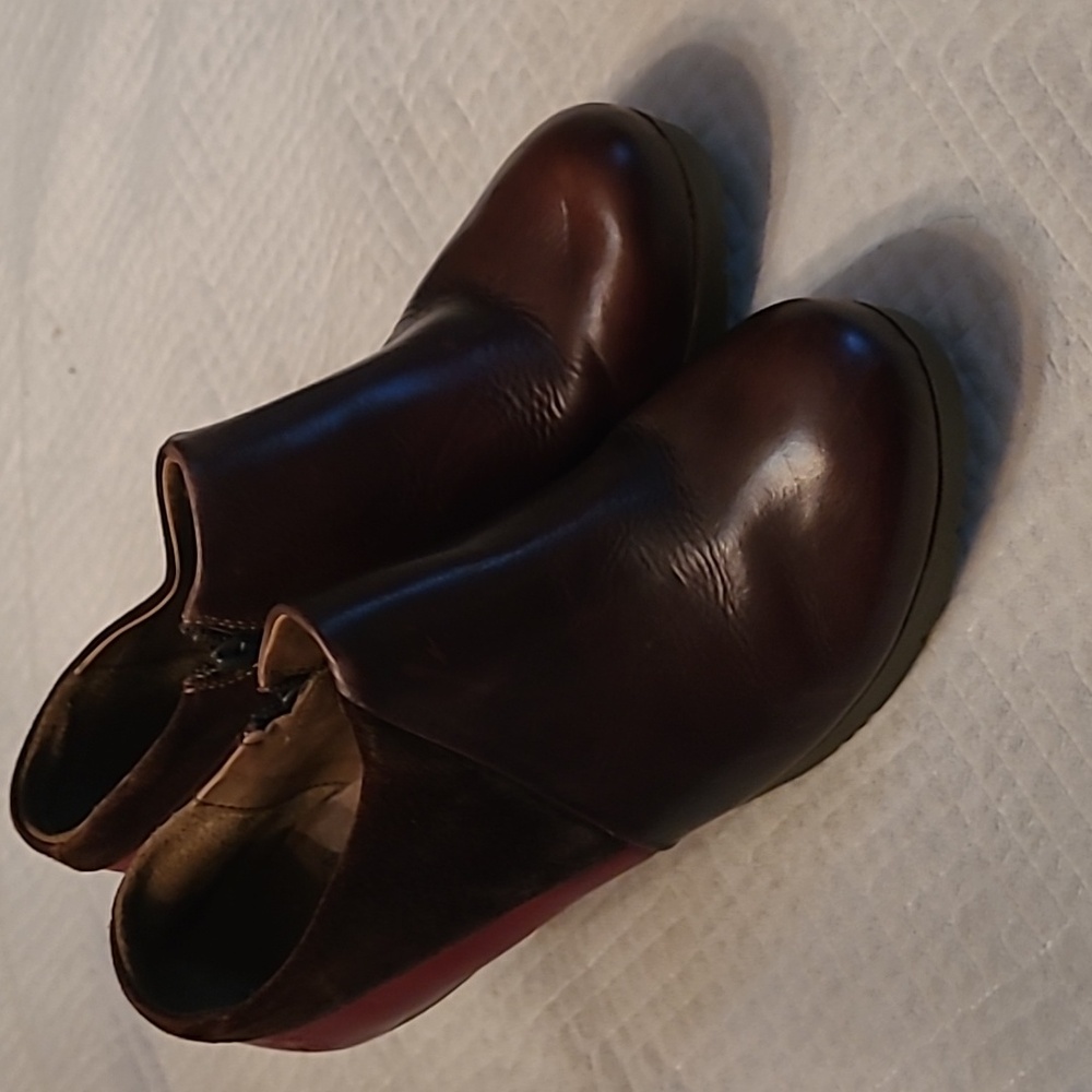 Fly London Brown/Red Zip Up Bootie, Size 39, US 8, 8.5